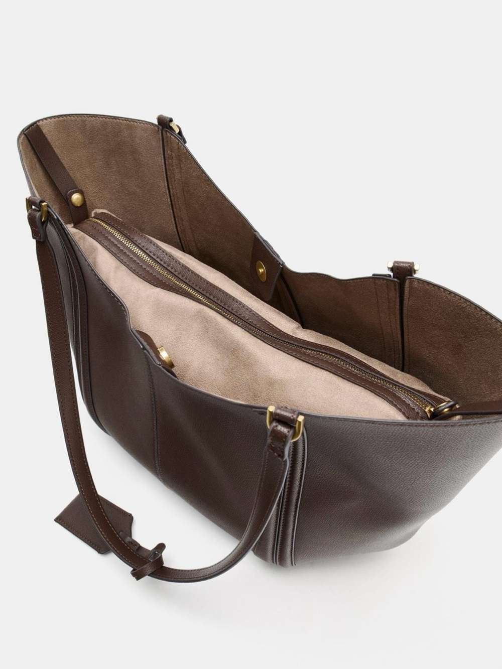 Zara Maxi Shopper Bag Classic Brown Leather Tote BRAND NEW - Picture 4 of 6